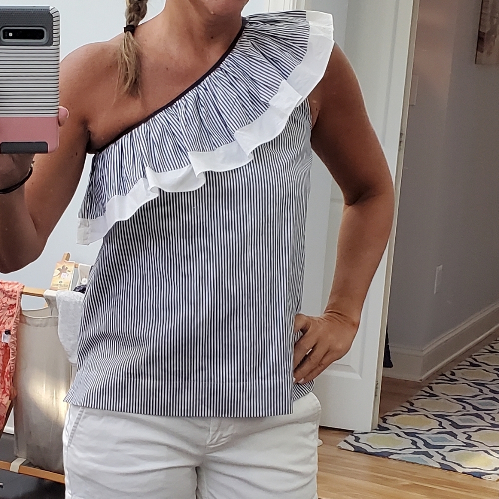 J. Crew One Shoulder Ruffle Top, Size 0 - Picture 6 of 11